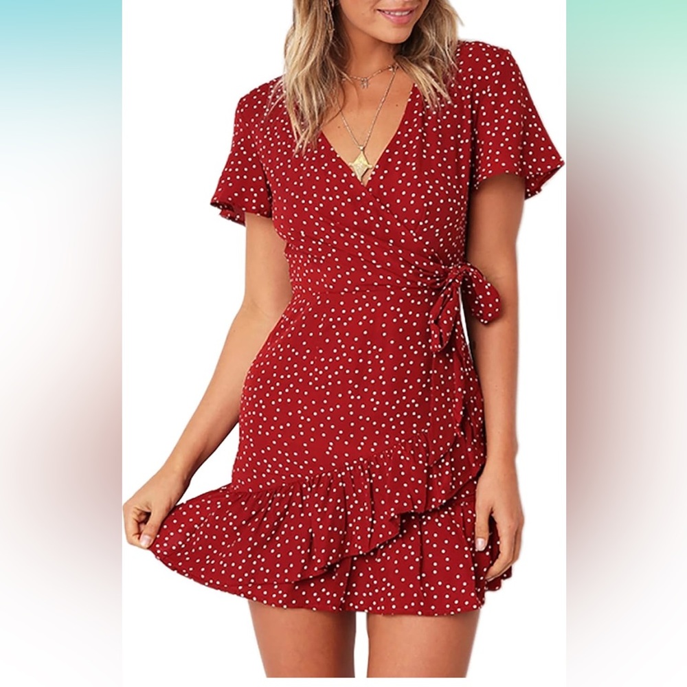 Relipop Summer Women Short Sleeve Print Dress V Neck Casual short dress. Size M.